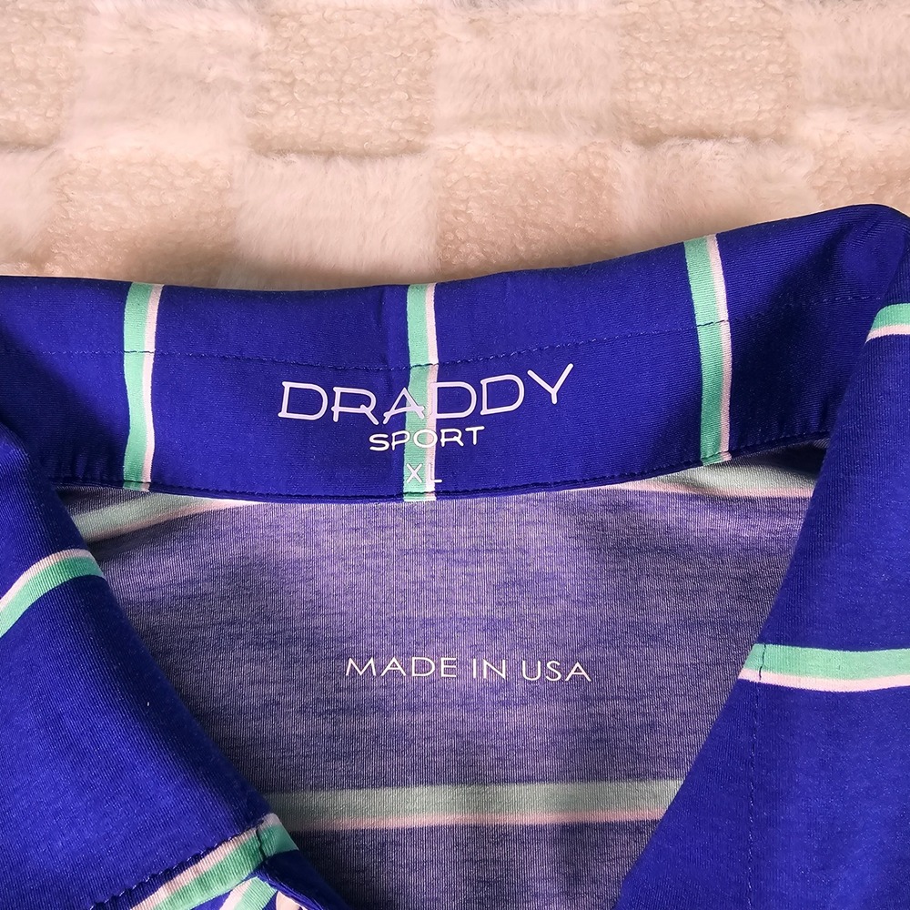 Draddy Sport Mens XL‎ Polo Shirt Striped Blue Golf USA Made Acorn Logo